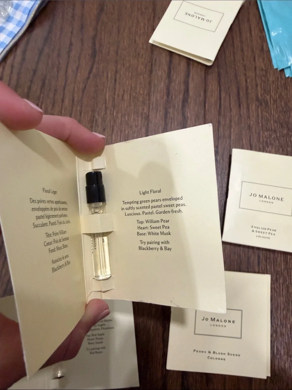 Jo Malone Sample Set - includes 5- English Pear/Sweet Pea, Peony/Blush Suede